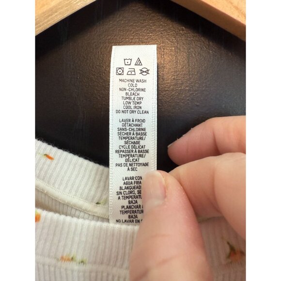 Skims Women's Ribbed Cotton White Floral Short Sleeve Top XL Dainty Casual - Picture 9 of 10